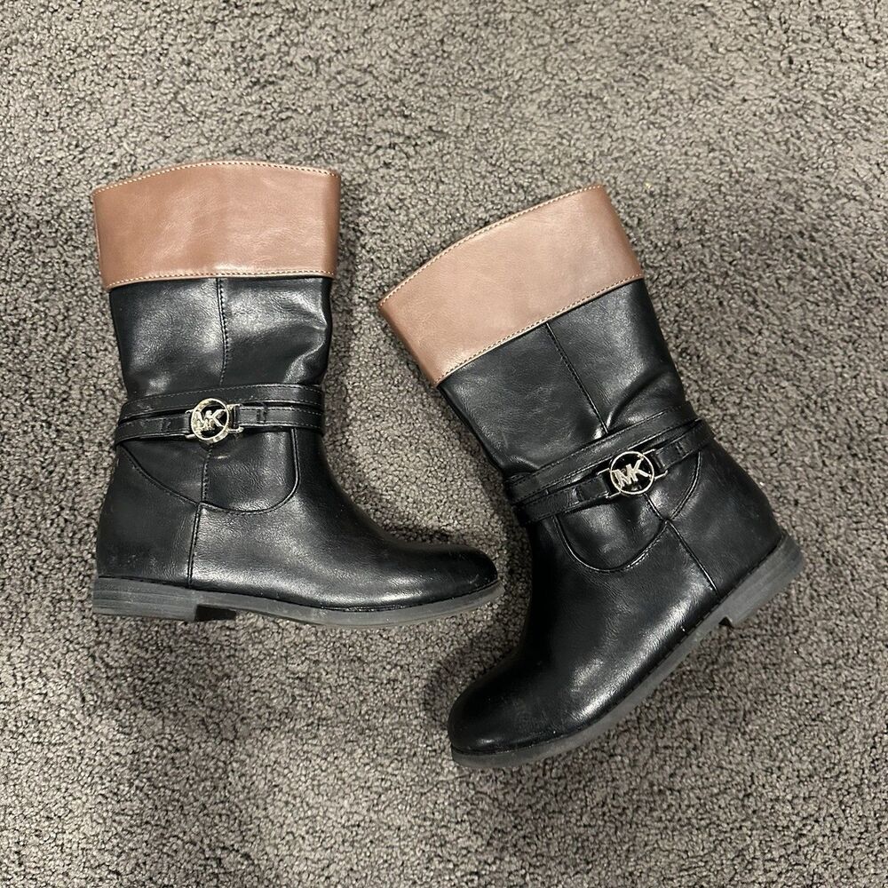 Michael Kors MK Little Girls Black/Brown Tall Boots Size 11 EUC